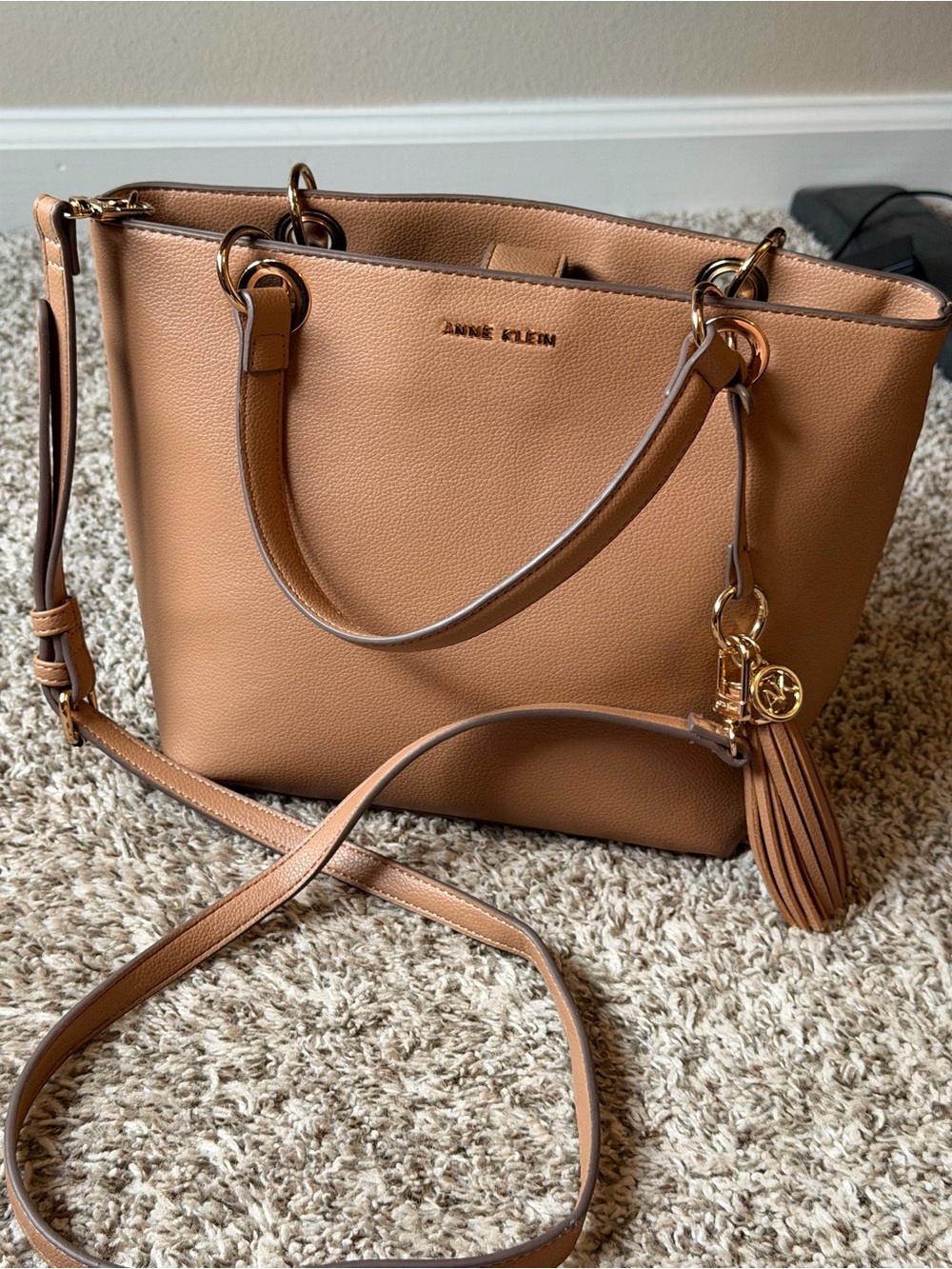 Anne Klein Camel Tan Tote with Tassel Charm - Picture 2 of 6